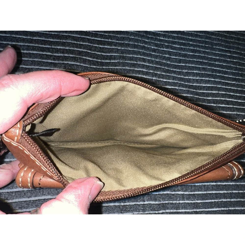 Coach Vintage Brown Leather Buckle Front Zipper Clutch Bag
